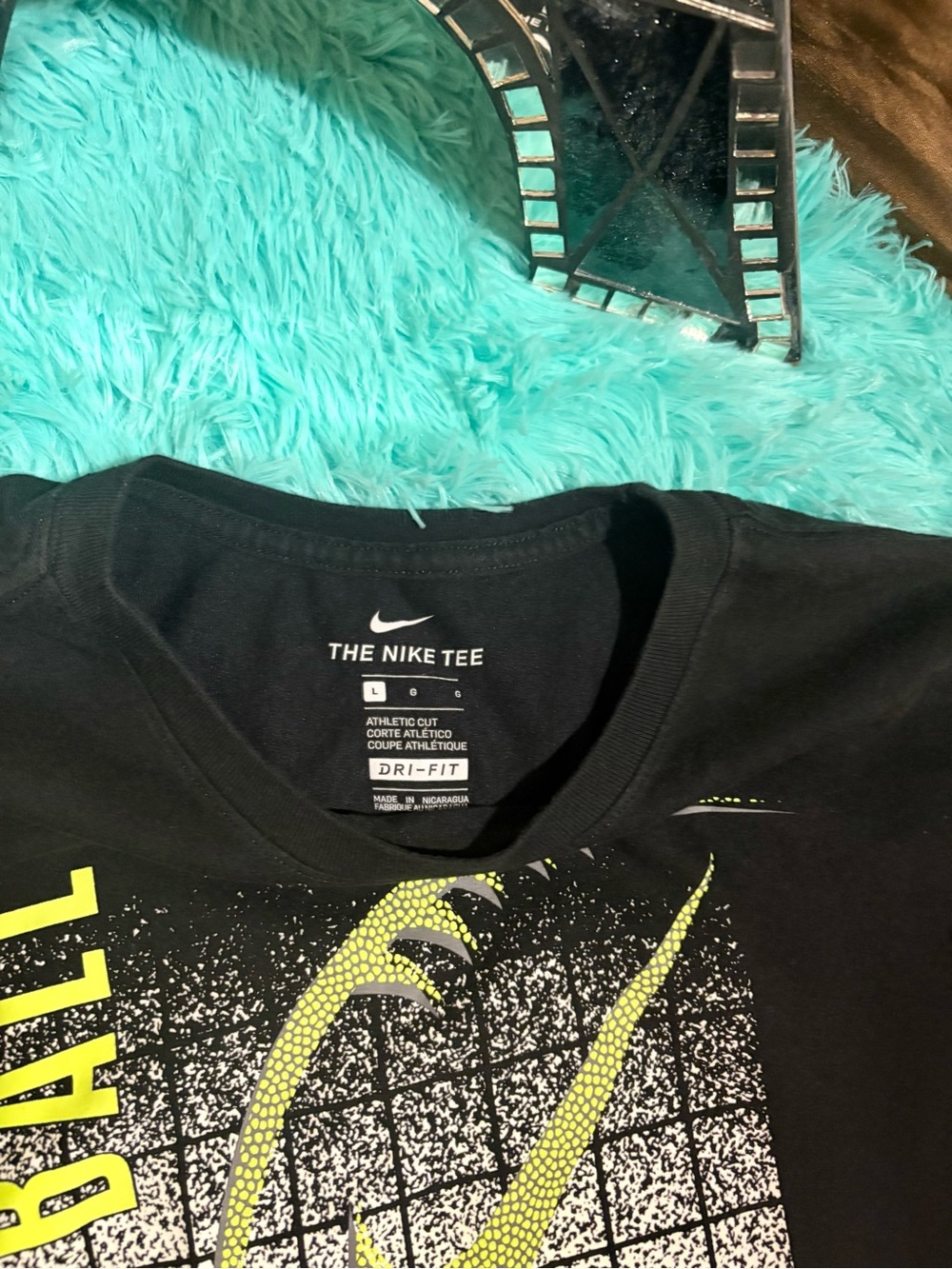 Nike Black Short-Sleeve Football Graphic Tee with Neon Yellow Accent - Picture 4 of 5